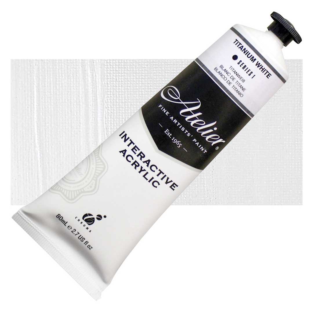 Open in modal - Chroma Atelier Interactive Artists' Acrylic - Titanium White, 80 ml tube and swatch