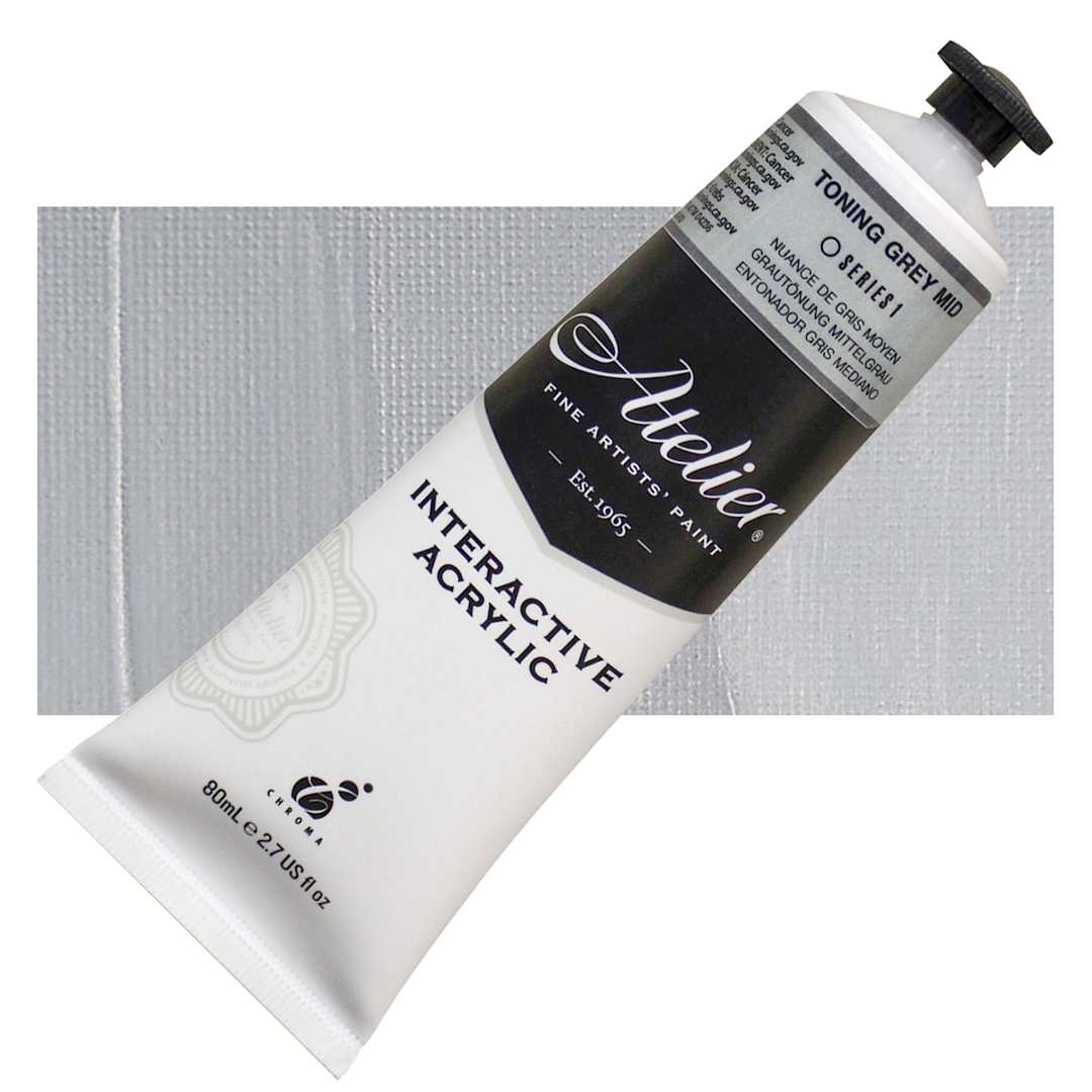 Open in modal - Chroma Atelier Interactive Artists' Acrylic - Toning Gray Mid, 80 ml tube and swatch
