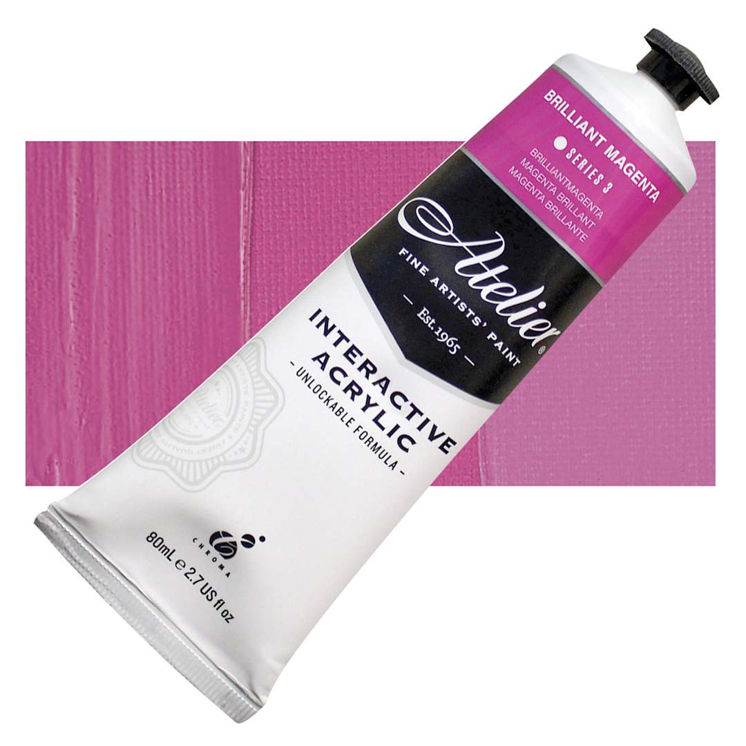 Open in modal - Chroma Atelier Interactive Artists' Acrylic - Brilliant Magenta, 80 ml tube and swatch