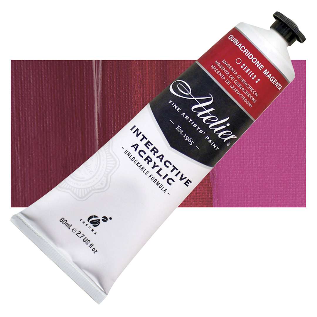 Open in modal - Chroma Atelier Interactive Artists' Acrylic - Quinacridone Magenta, 80 ml tube and swatch