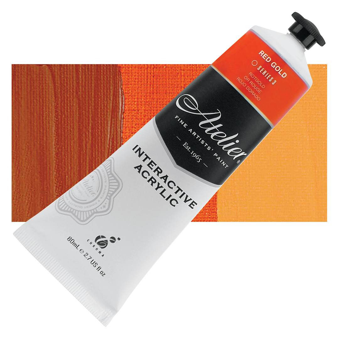 Open in modal - Chroma Atelier Interactive Artists' Acrylic - Red Gold, 80 ml tube and swatch