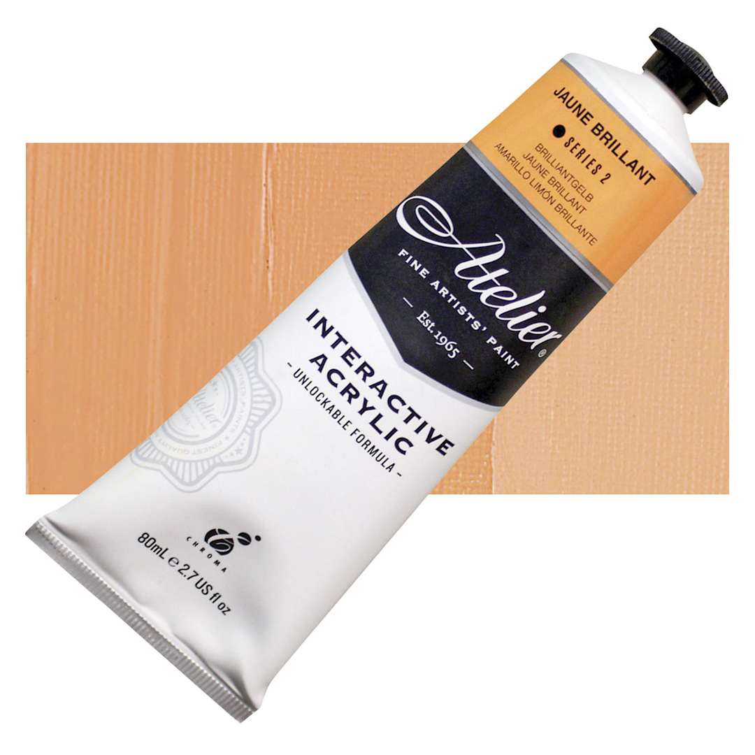 Open in modal - Chroma Atelier Interactive Artists' Acrylic - Jaune Brilliant, 80 ml tube and swatch