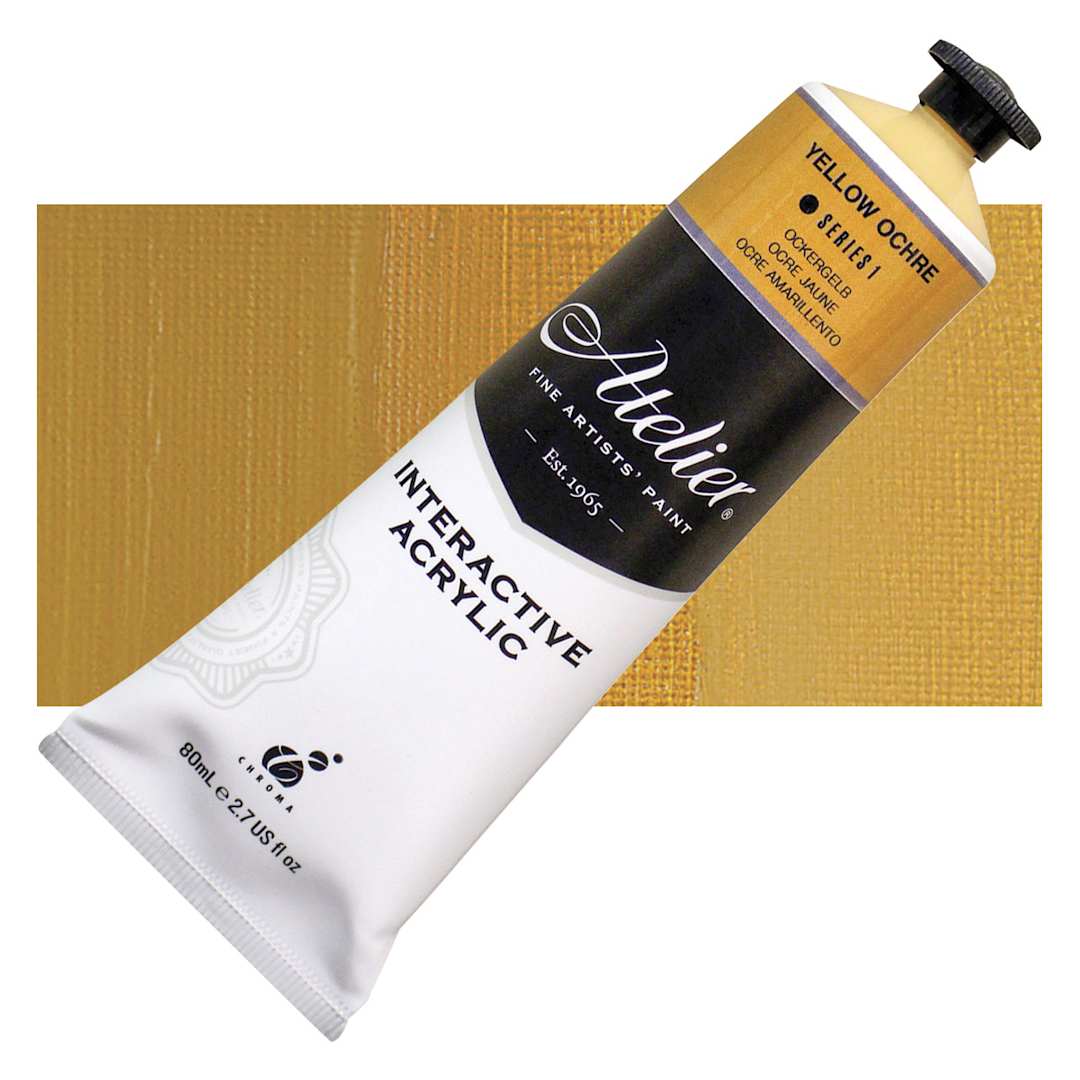 Open in modal - Chroma Atelier Interactive Artists' Acrylic - Yellow Ochre, 80 ml tube and swatch