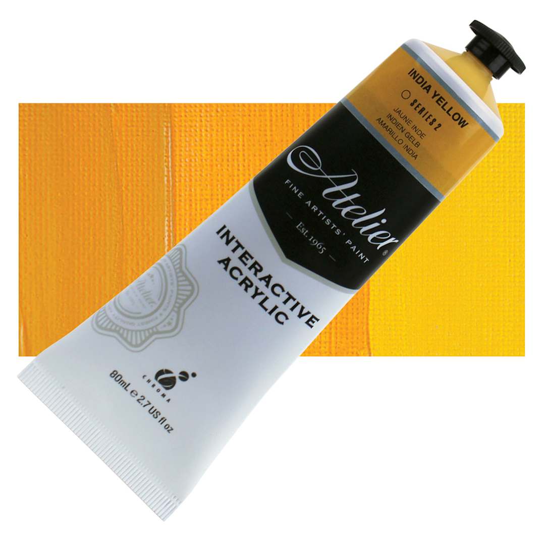 Open in modal - Chroma Atelier Interactive Artists' Acrylic - India Yellow, 80 ml tube and swatch