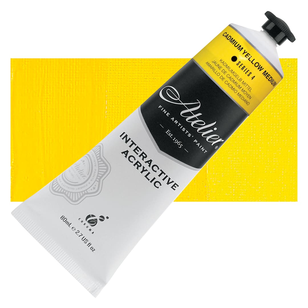 Open in modal - Chroma Atelier Interactive Artists' Acrylic - Cadmium Yellow Medium, 80 ml tube and swatch
