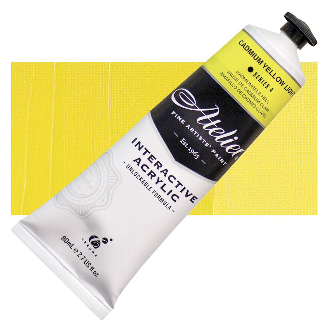 Open in modal - Chroma Atelier Interactive Artists' Acrylic - Cadmium Yellow Light, 80 ml tube and swatch
