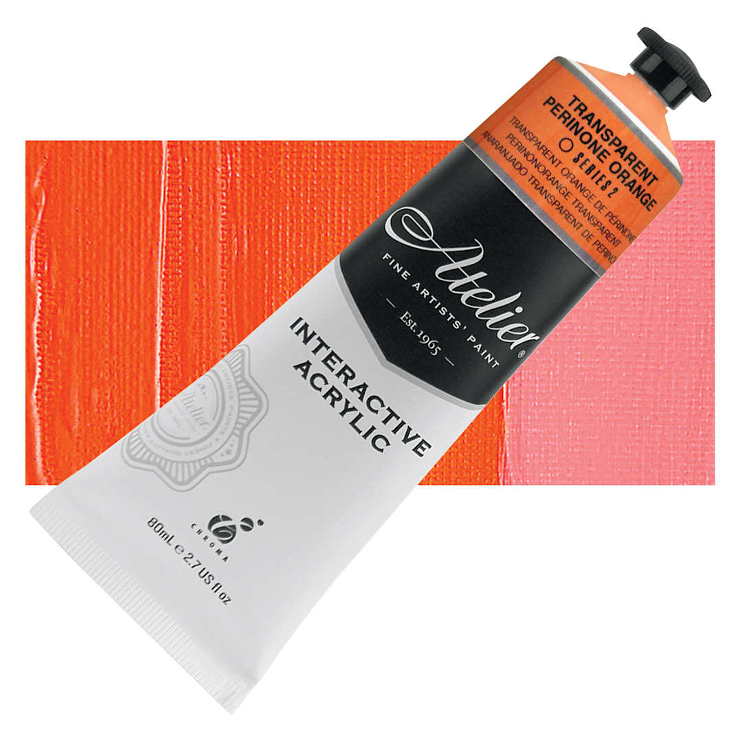 Open in modal - Chroma Atelier Interactive Artists' Acrylic - Transparent Perinone Orange, 80 ml tube and swatch