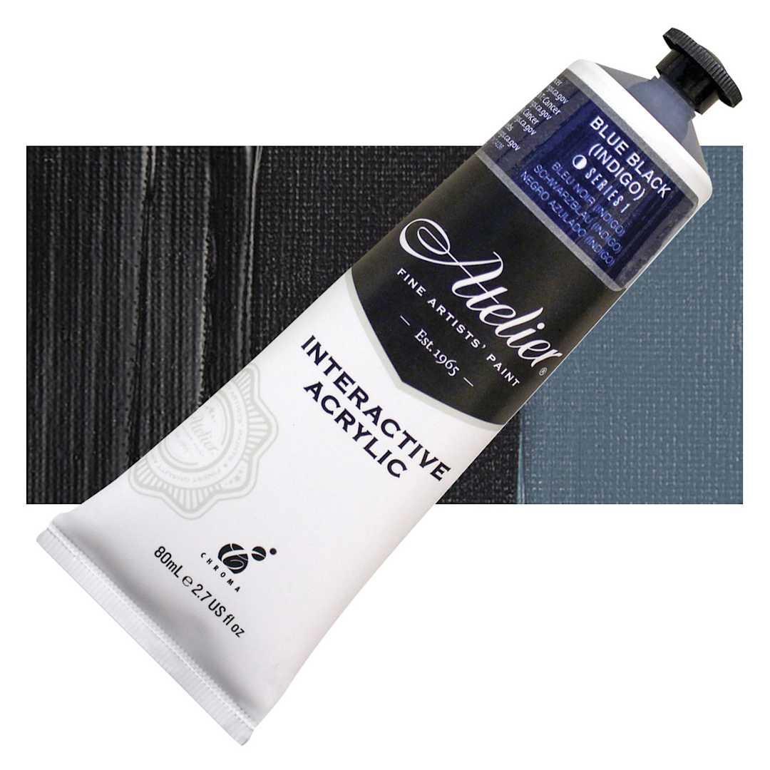 Open in modal - Chroma Atelier Interactive Artists' Acrylic - Blue Black (Indigo), 80 ml tube and swatch