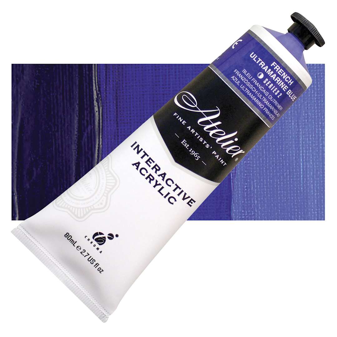Open in modal - Chroma Atelier Interactive Artists' Acrylic - French Ultramarine Blue, 80 ml tube and swatch