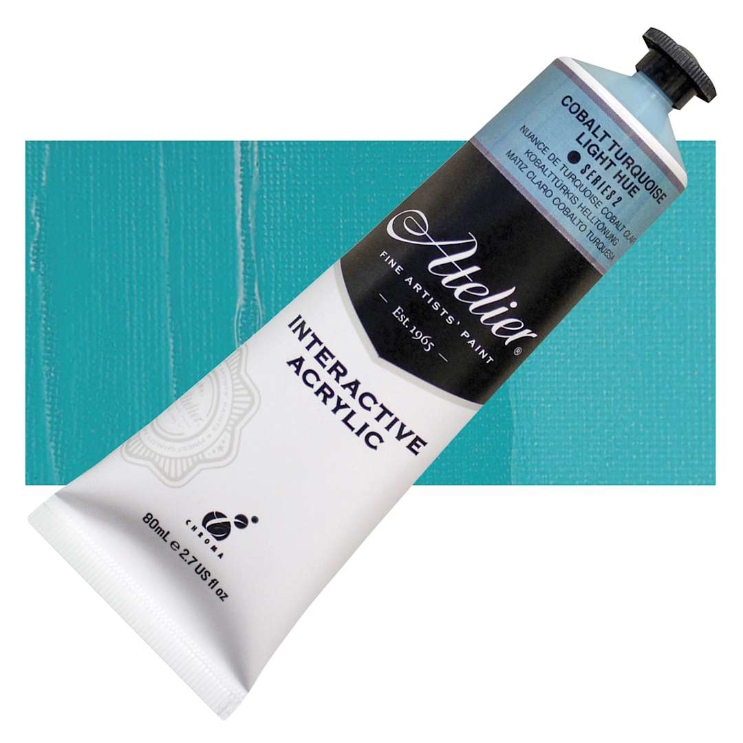 Open in modal - Chroma Atelier Interactive Artists' Acrylic - Cobalt Turquoise Light Hue, 80 ml tube and swatch