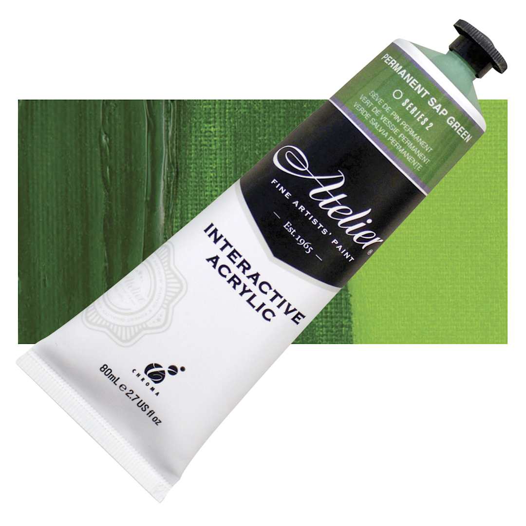 Open in modal - Chroma Atelier Interactive Artists' Acrylic - Permanent Sap Green, 80 ml tube and swatch
