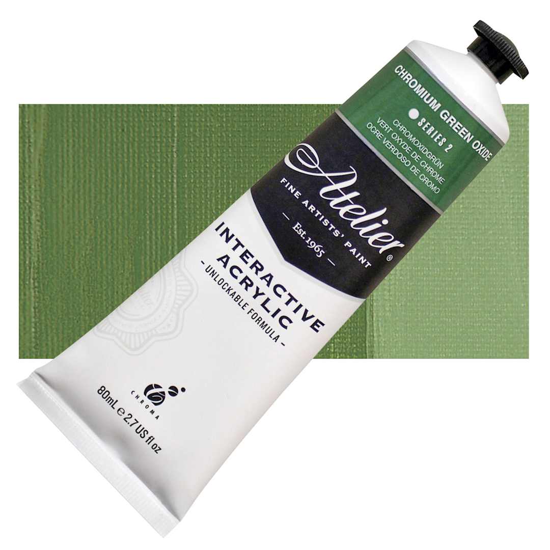 Open in modal - Chroma Atelier Interactive Artists' Acrylic - Chromium Green Oxide, 80 ml tube and swatch
