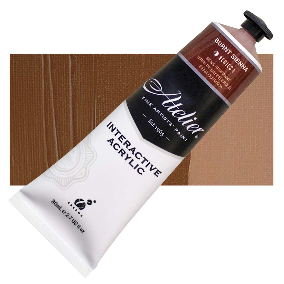 Open in modal - Chroma Atelier Interactive Artists' Acrylic - Burnt Sienna, 80 ml tube and swatch