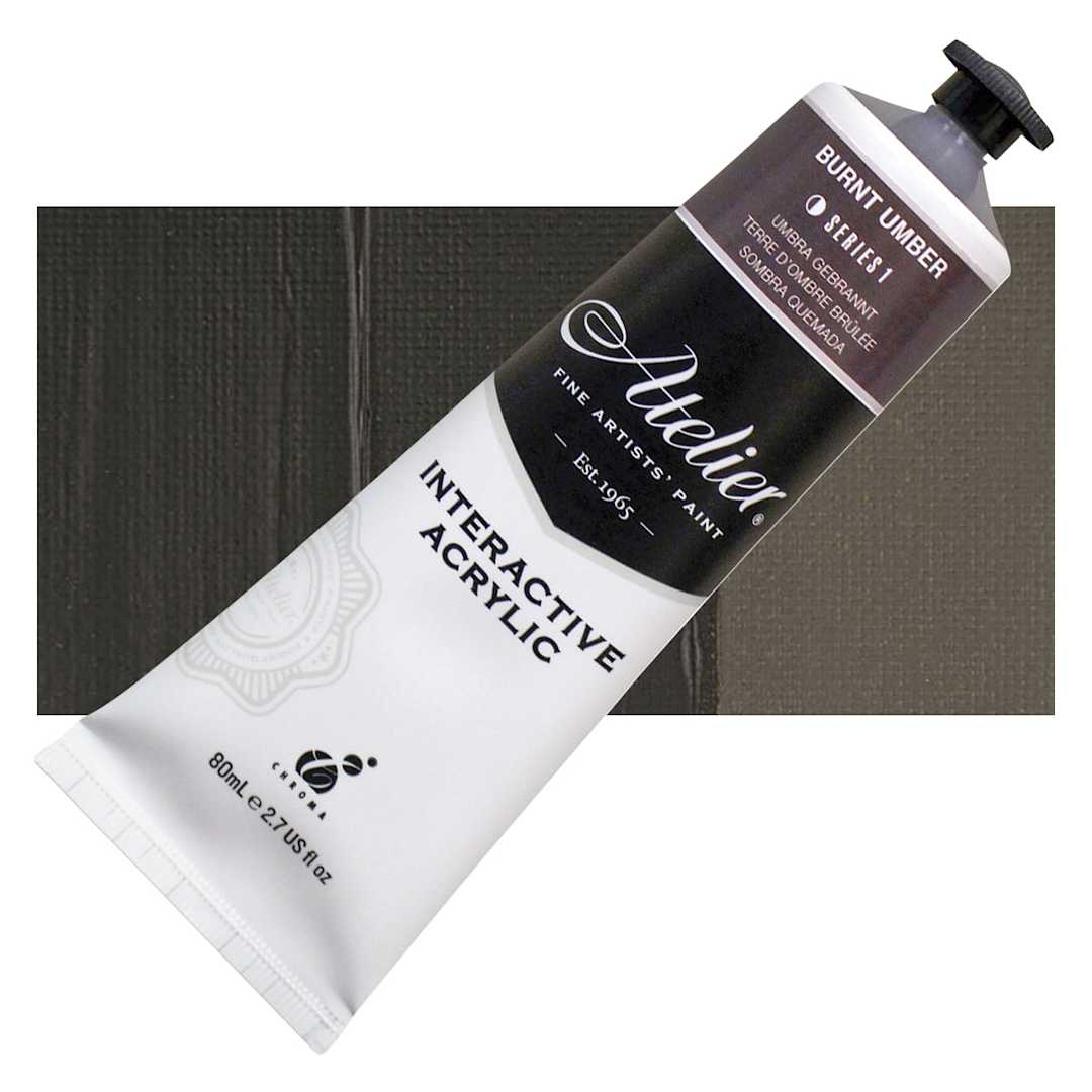 Open in modal - Chroma Atelier Interactive Artists' Acrylic - Burnt Umber, 80 ml tube and swatch
