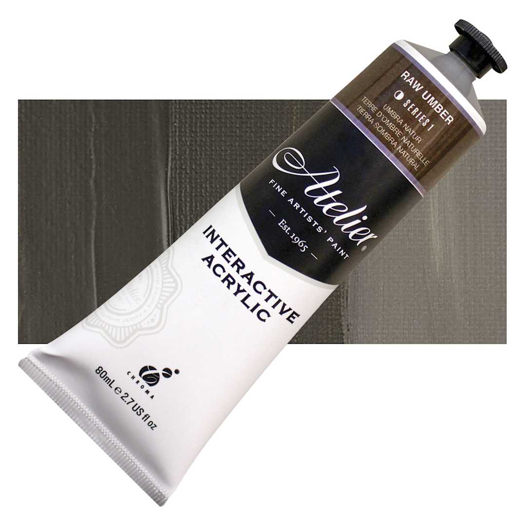 Open in modal - Chroma Atelier Interactive Artists' Acrylic - Raw Umber, 80 ml tube and swatch