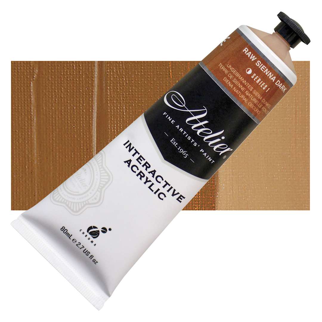 Open in modal - Chroma Atelier Interactive Artists' Acrylic - Raw Sienna Dark, 80 ml tube and swatch