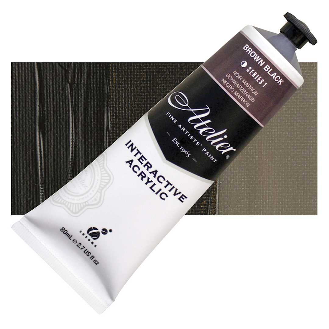 Open in modal - Chroma Atelier Interactive Artists' Acrylic - Brown Black, 80 ml tube and swatch