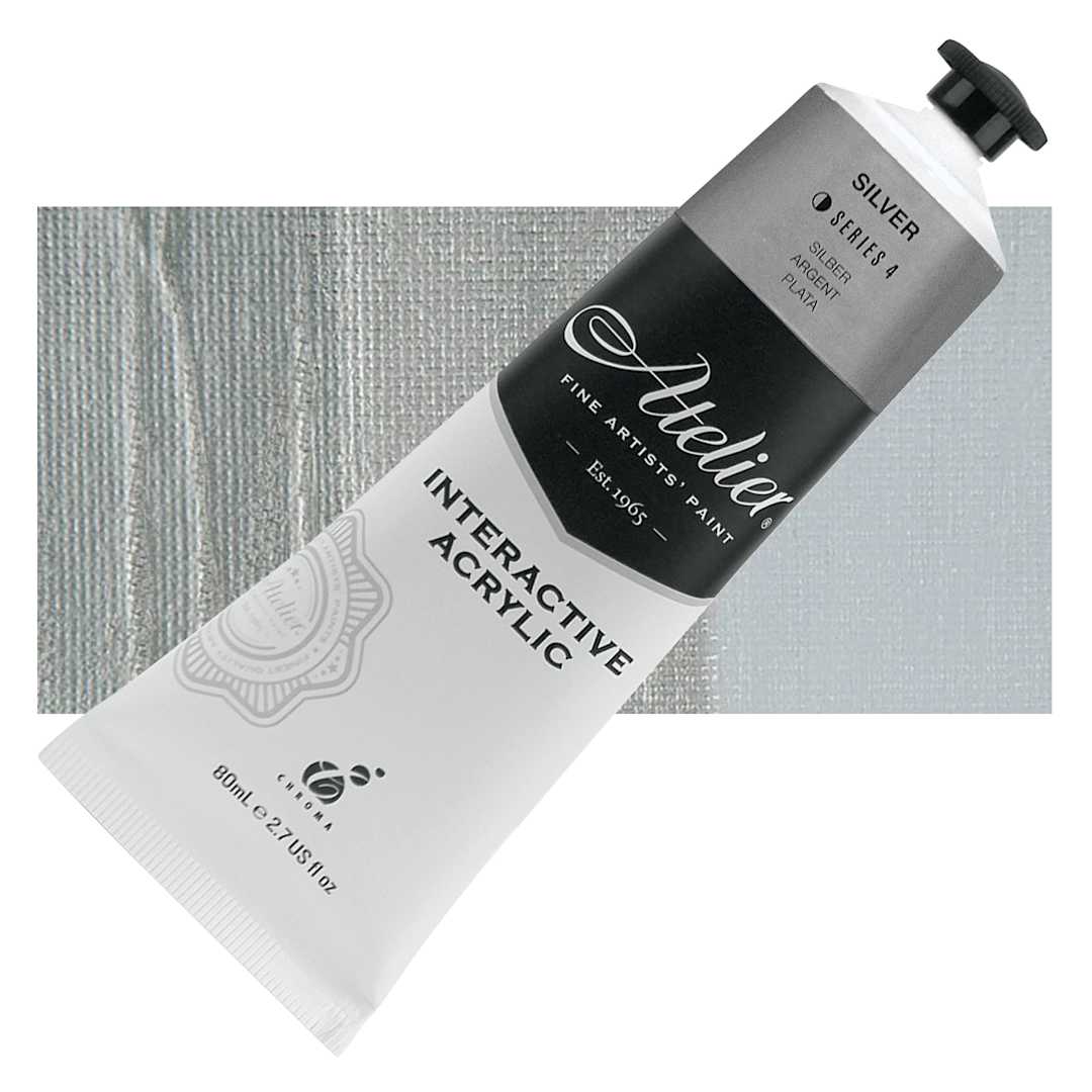 Open in modal - Chroma Atelier Interactive Artists' Acrylic - Silver, 80 ml tube and swatch