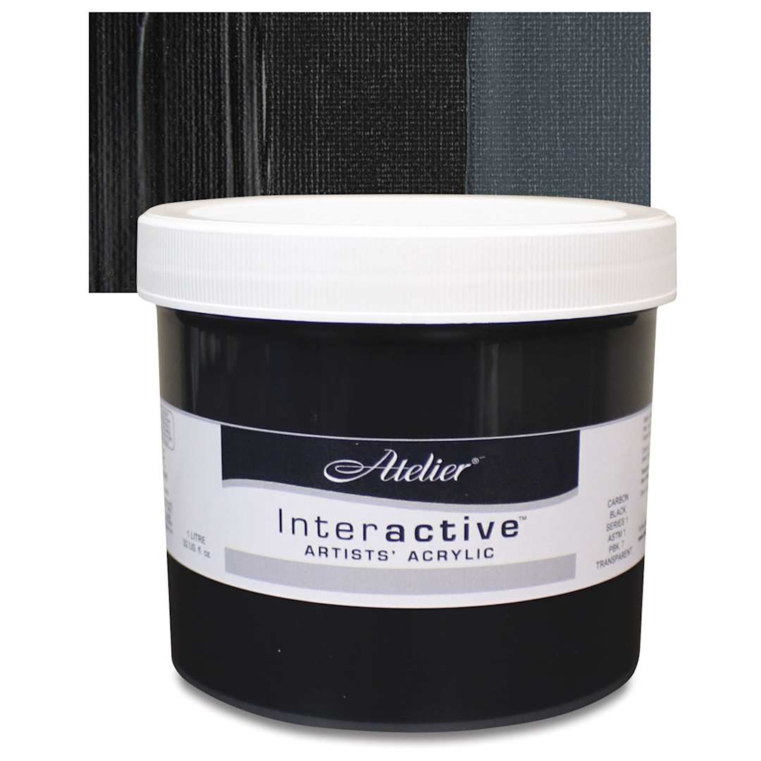 Open in modal - Chroma Atelier Interactive Artists' Acrylic - Carbon Black, Liter jar and swatch