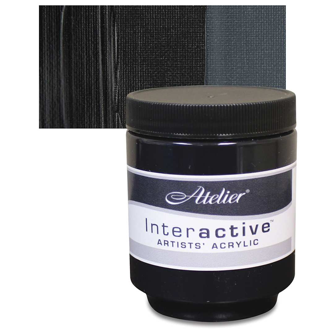 Open in modal - Chroma Atelier Interactive Artists' Acrylic - Carbon Black, 250 ml jar and swatch