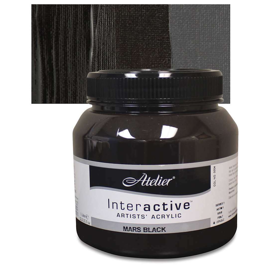 Open in modal - Chroma Atelier Interactive Artists' Acrylic - Mars Black, Liter jar and swatch