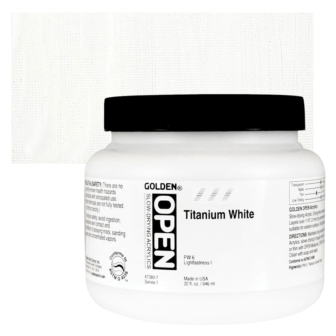 Open in modal - Golden Open Acrylic - Titanium White, 32 oz Jar and swatch