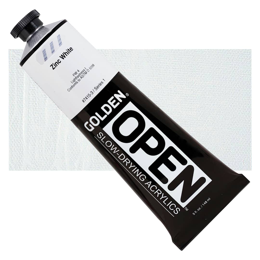 Open in modal - Golden Open Acrylic - Zinc White, 5 oz Tube and swatch