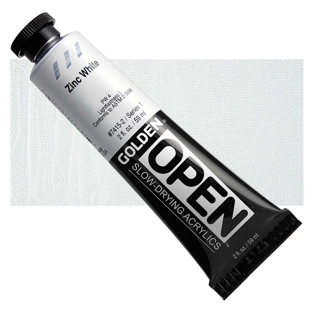 Open in modal - Golden Open Acrylic - Zinc White, 2 oz Tube and swatch