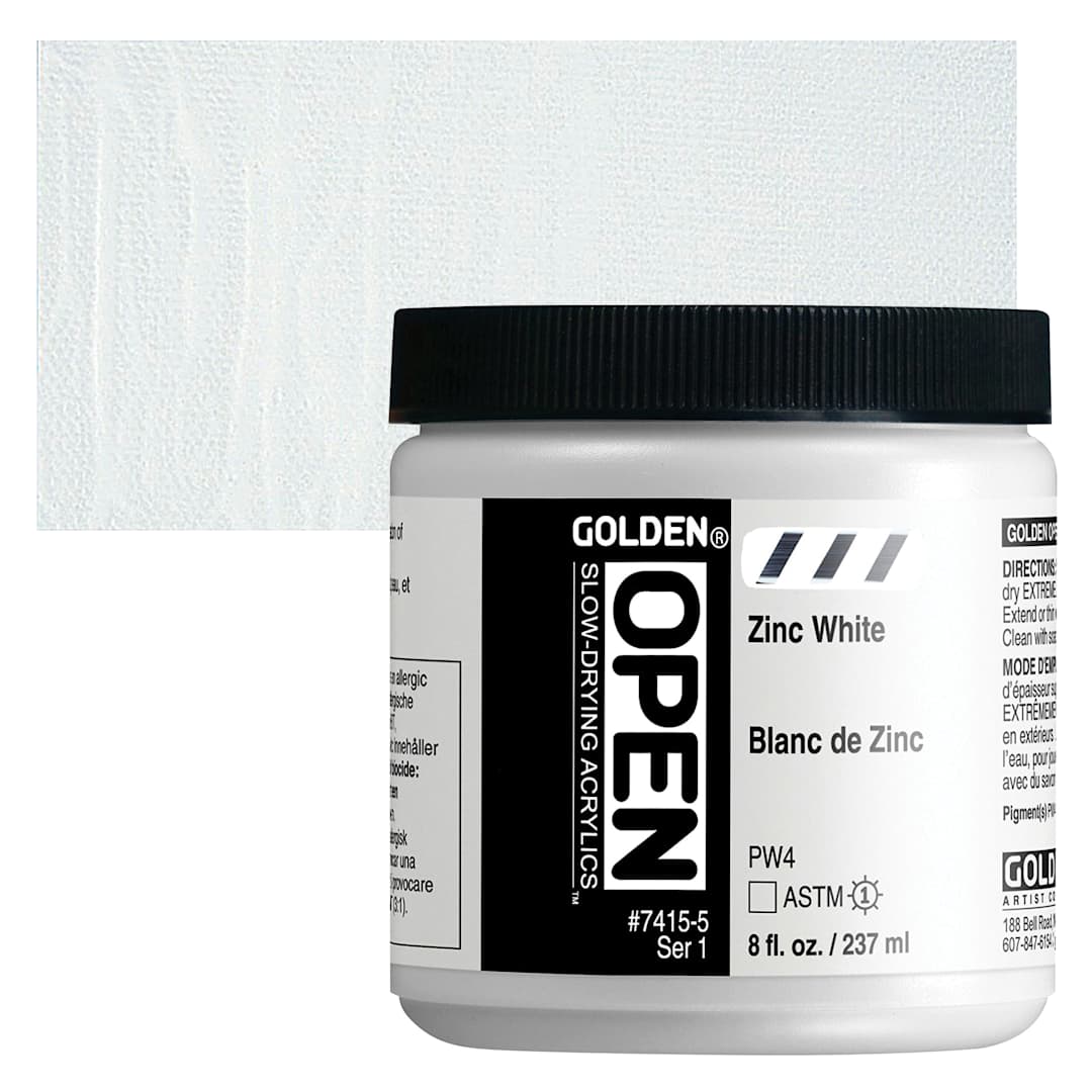 Open in modal - Golden Open Acrylic - Zinc White, 8 oz Jar and swatch