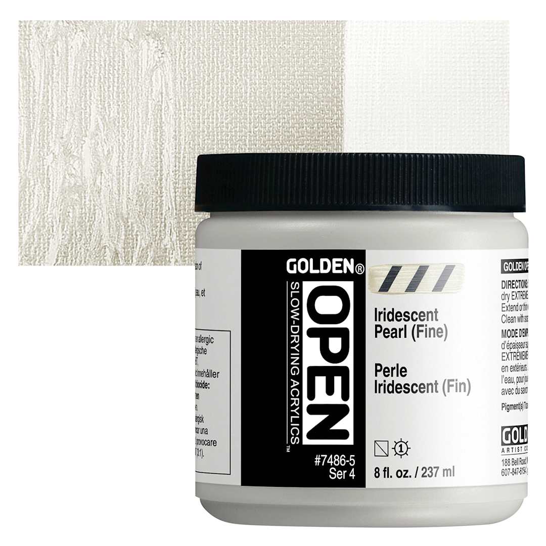 Open in modal - Golden Open Acrylic - Iridescent Pearl (Fine), 8 oz Jar and swatch