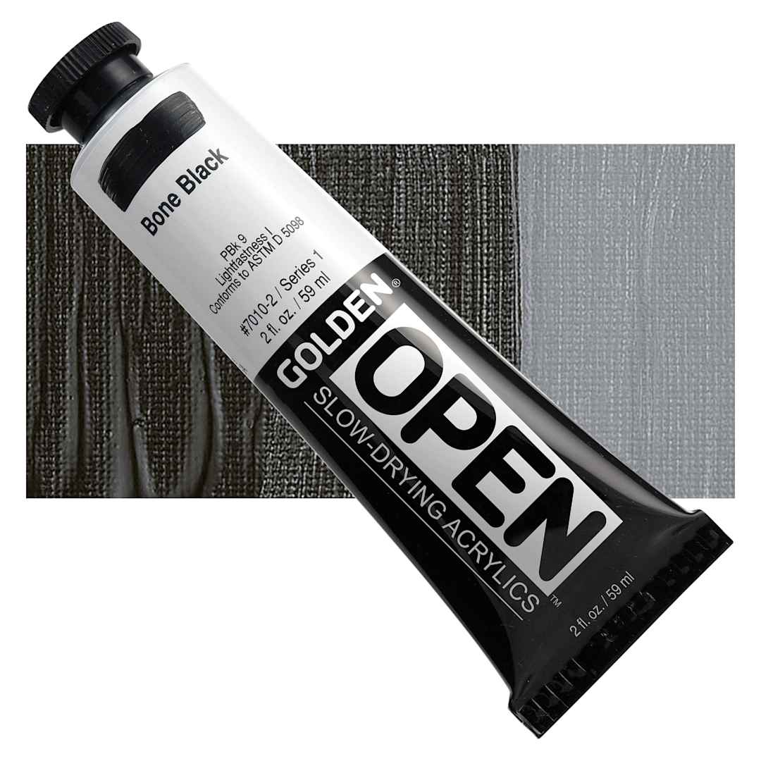 Open in modal - Golden Open Acrylic - Bone Black, 2 oz Tube and swatch