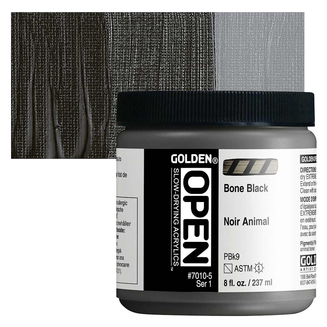 Open in modal - Golden Open Acrylic - Bone Black, 8 oz Jar and swatch