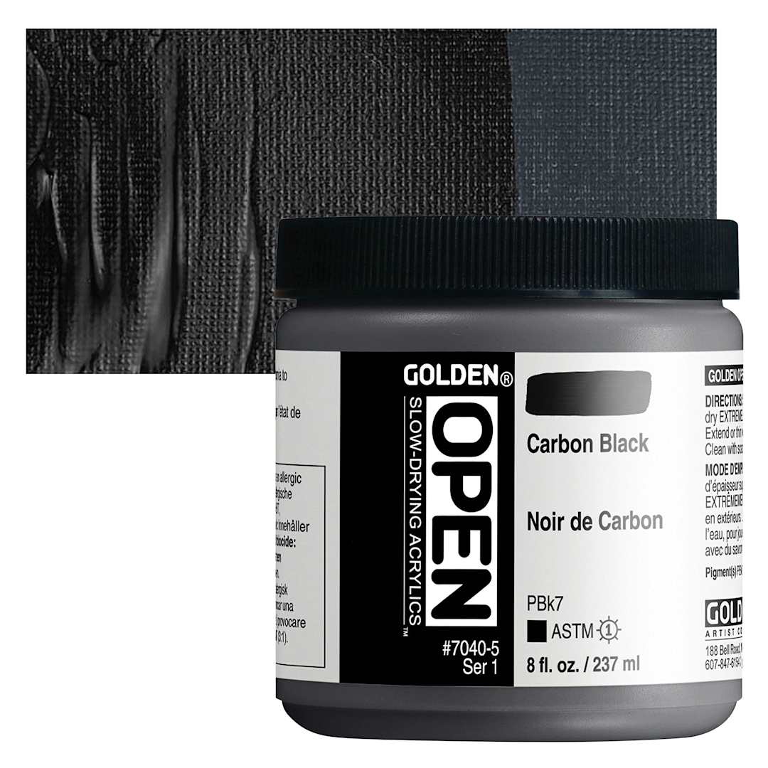 Open in modal - Golden Open Acrylic - Carbon Black, 8 oz Jar and swatch