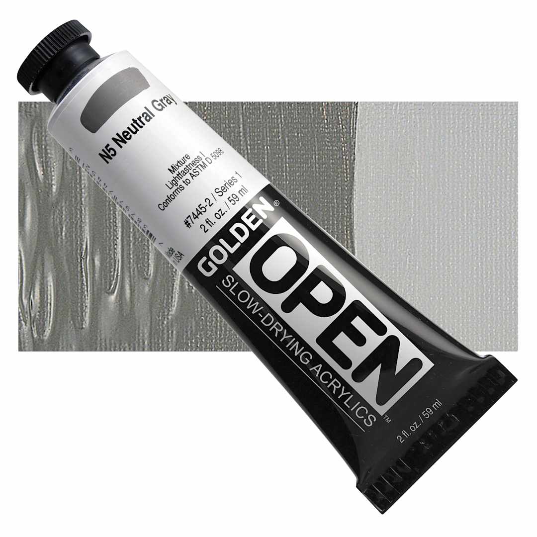 Open in modal - Golden Open Acrylic - Neutral Gray N5, 2 oz Tube and swatch