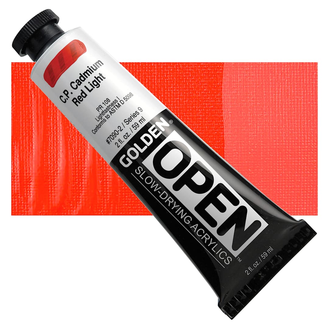 Open in modal - Golden Open Acrylic - Cadmium Red Light, 2 oz Tube and swatch