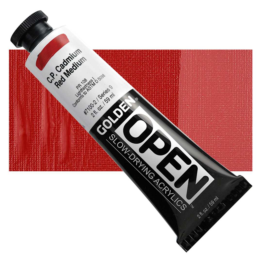 Open in modal - Golden Open Acrylic - Cadmium Red Medium, 2 oz Tube and swatch