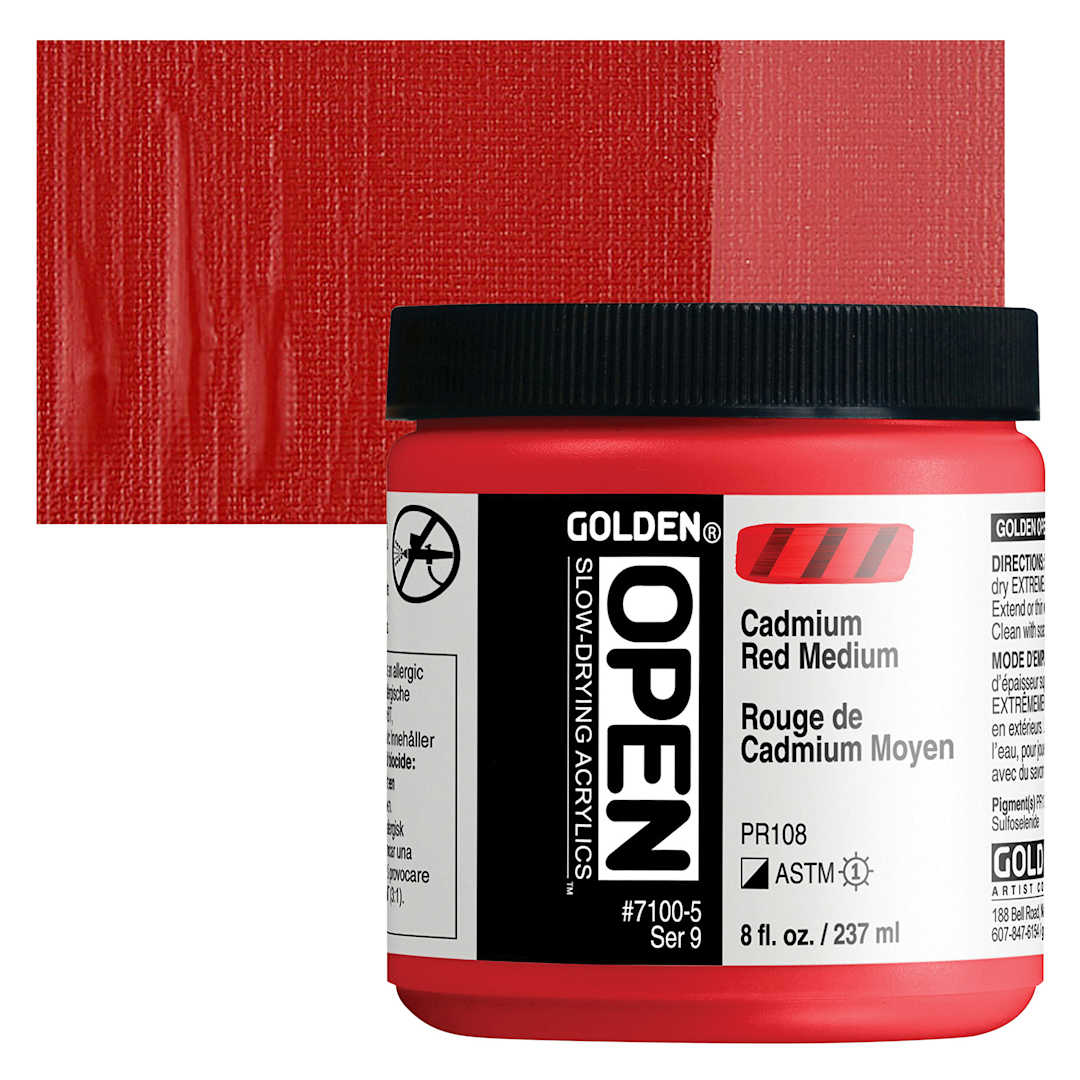 Open in modal - Golden Open Acrylic - Cadmium Red Medium, 8 oz Jar and swatch