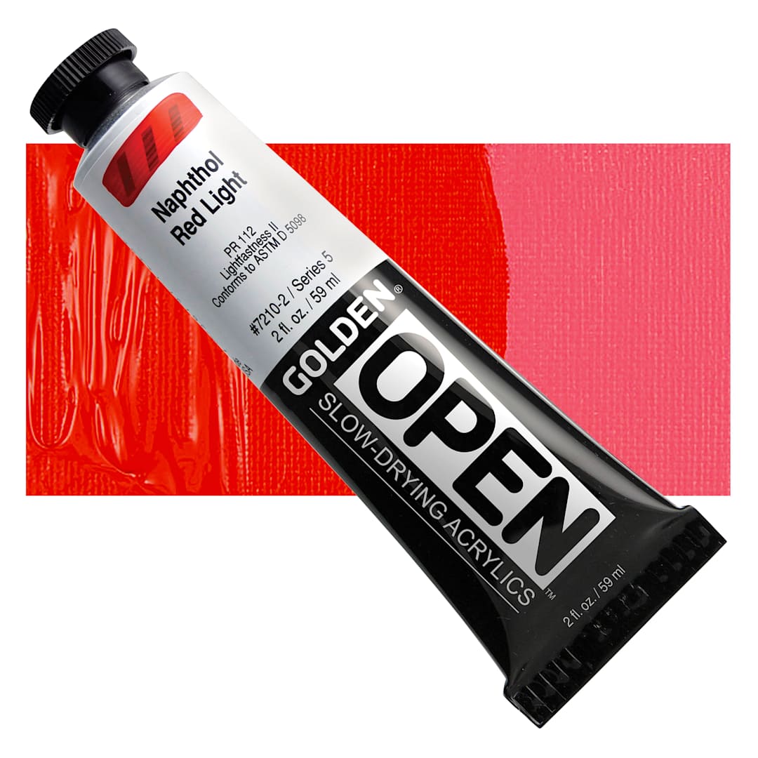 Open in modal - Golden Open Acrylic - Naphthol Red Light, 2 oz Tube and swatch