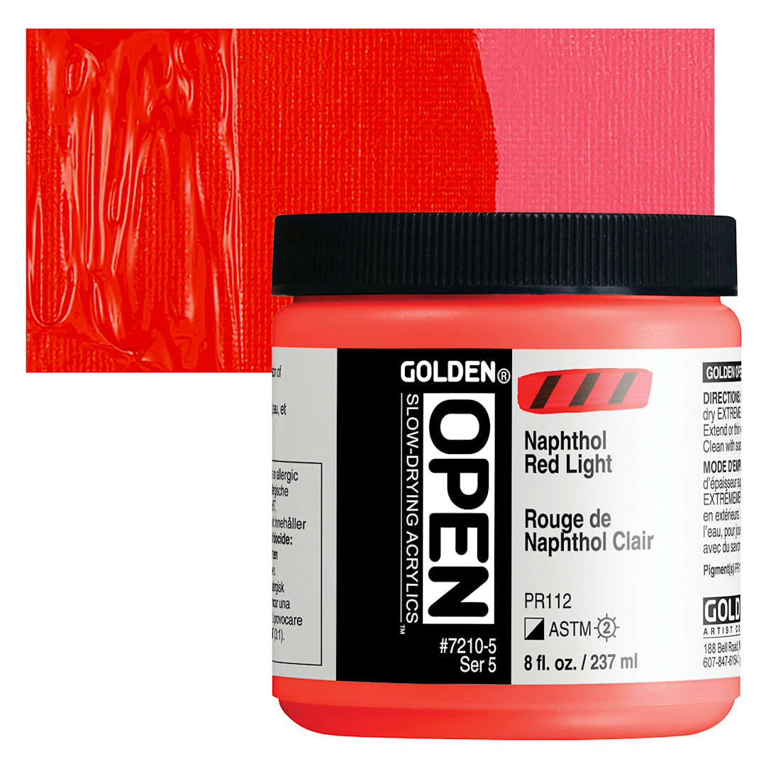 Open in modal - Golden Open Acrylic - Naphthol Red Light, 8 oz Jar and swatch
