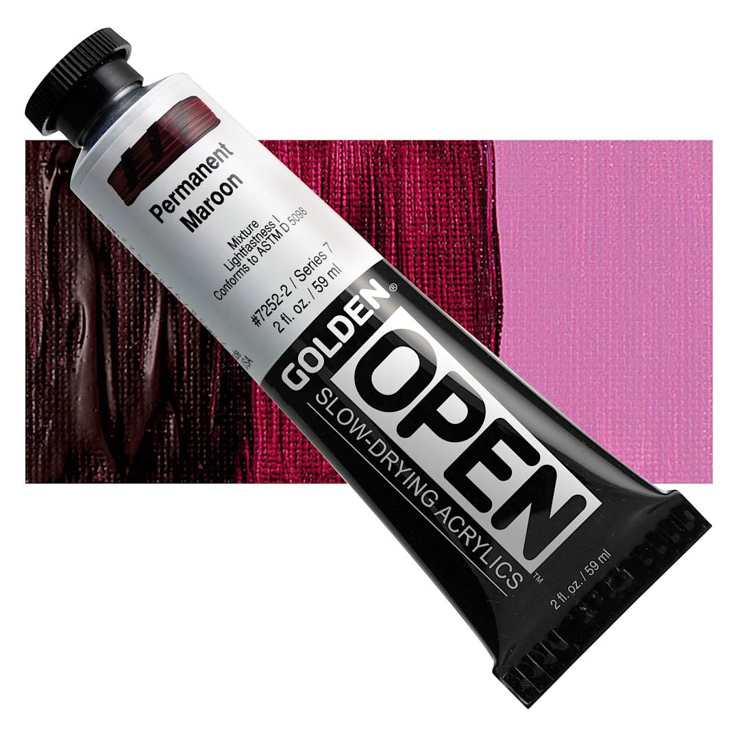 Open in modal - Golden Open Acrylic - Permanent Maroon, 2 oz Tube and swatch