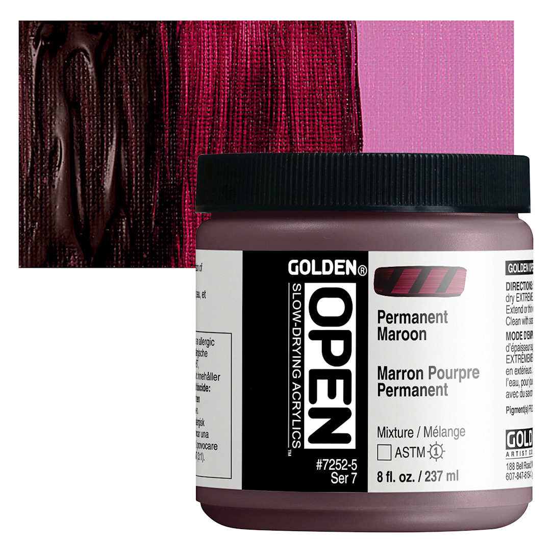 Open in modal - Golden Open Acrylic - Permanent Maroon, 8 oz Jar and swatch