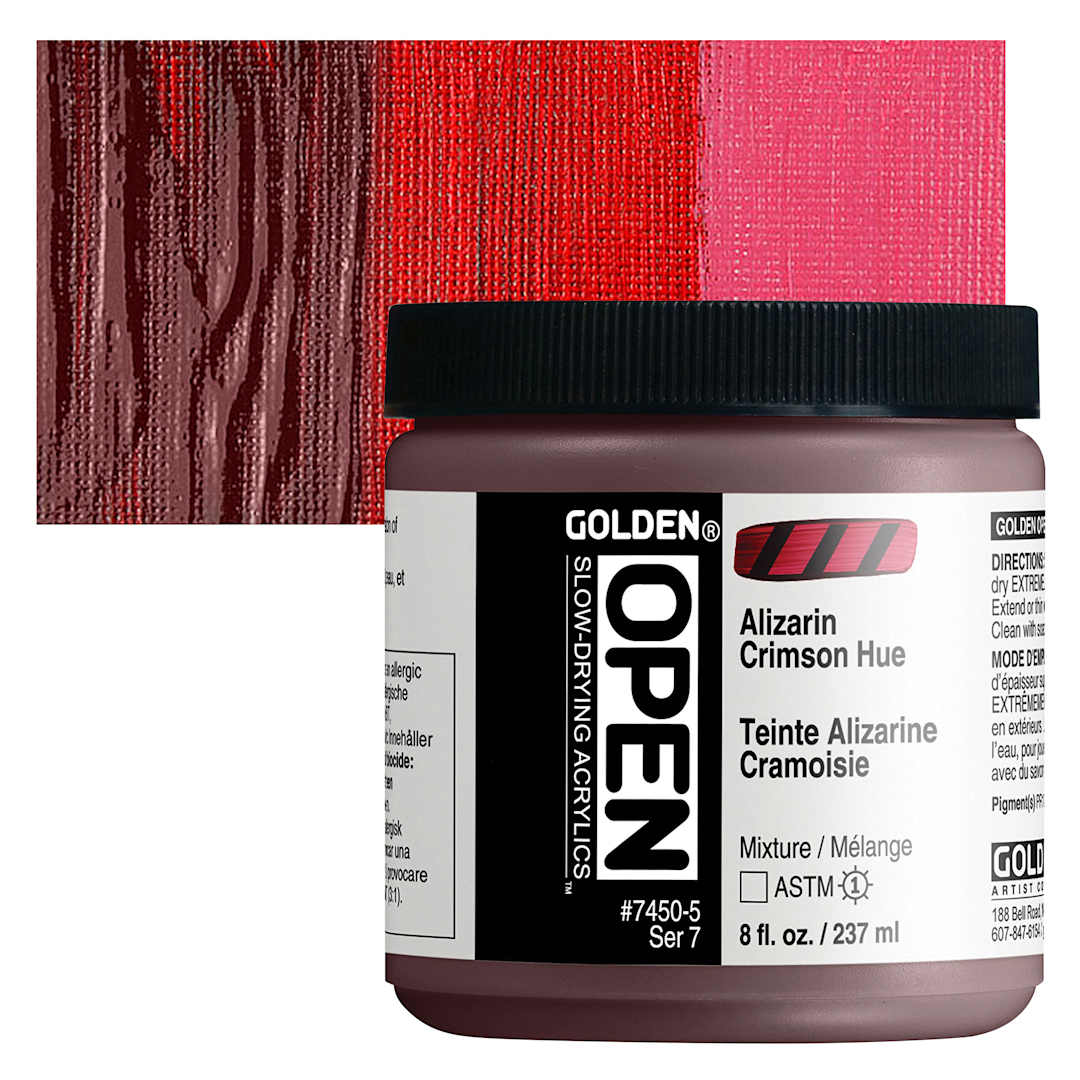 Open in modal - Golden Open Acrylic - Alizarin Crimson Hue, 8 oz Jar and swatch