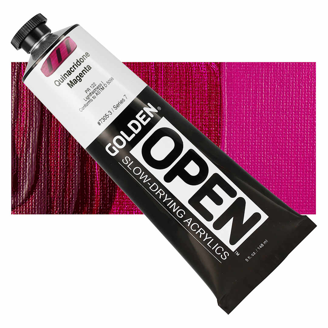 Open in modal - Golden Open Acrylic - Quinacridone Magenta, 5 oz Tube and swatch