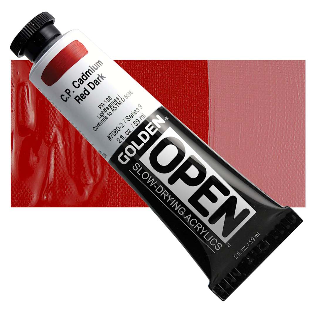 Open in modal - Golden Open Acrylic - Cadmium Red Dark, 2 oz Tube and swatch