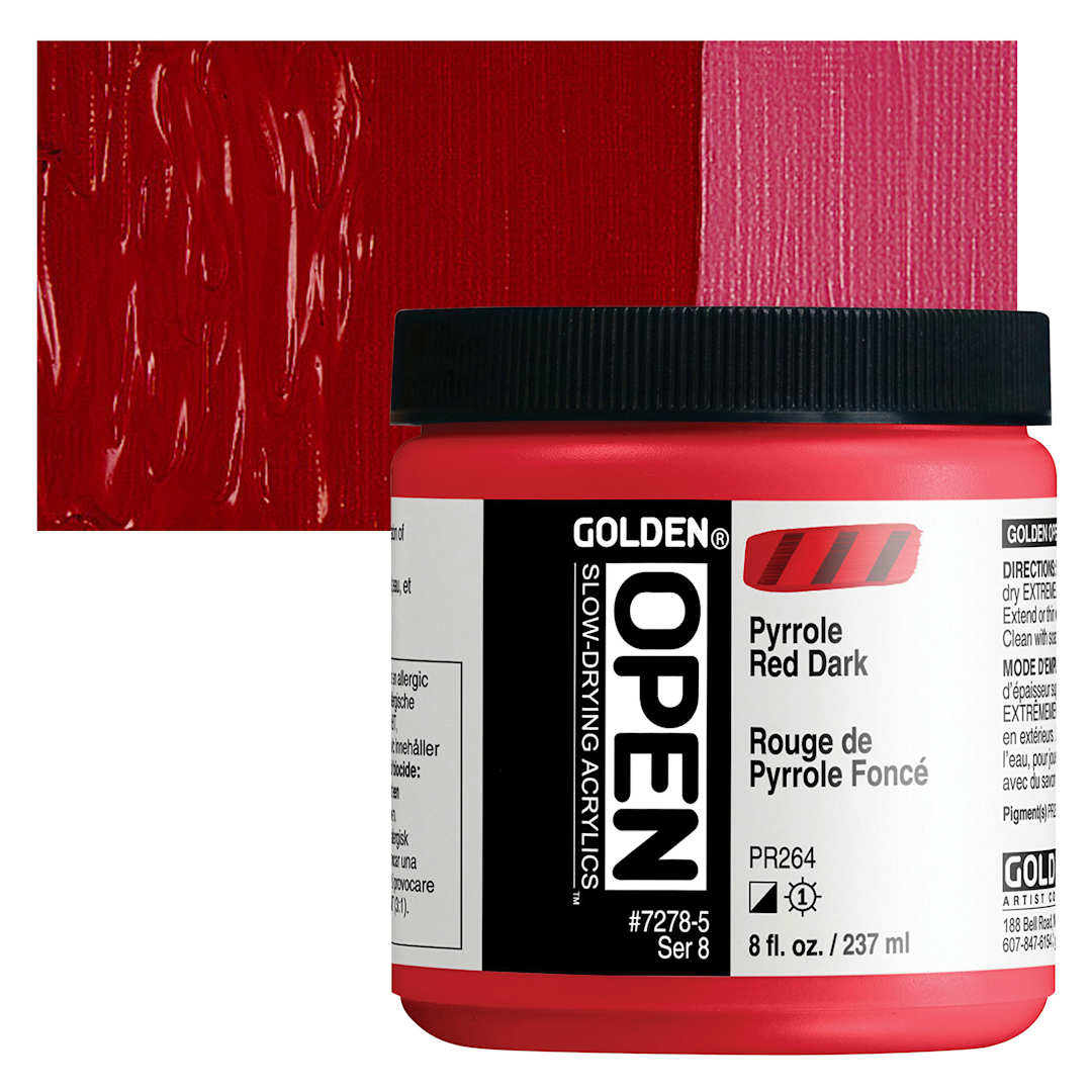 Open in modal - Golden Open Acrylic - Pyrrole Red Dark, 8 oz Jar and swatch