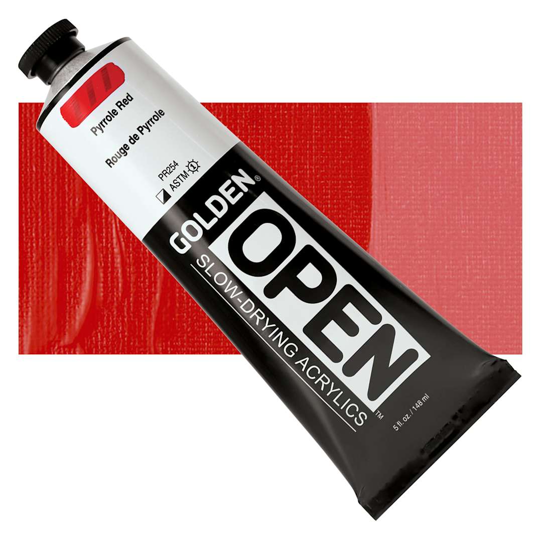 Open in modal - Golden Open Acrylic - Pyrrole Red, 5 oz Tube and swatch