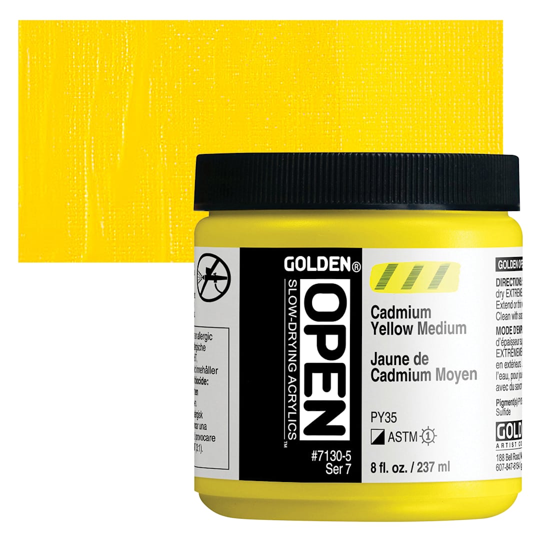 Open in modal - Golden Open Acrylic - Cadmium Yellow Medium, 8 oz Jar and swatch