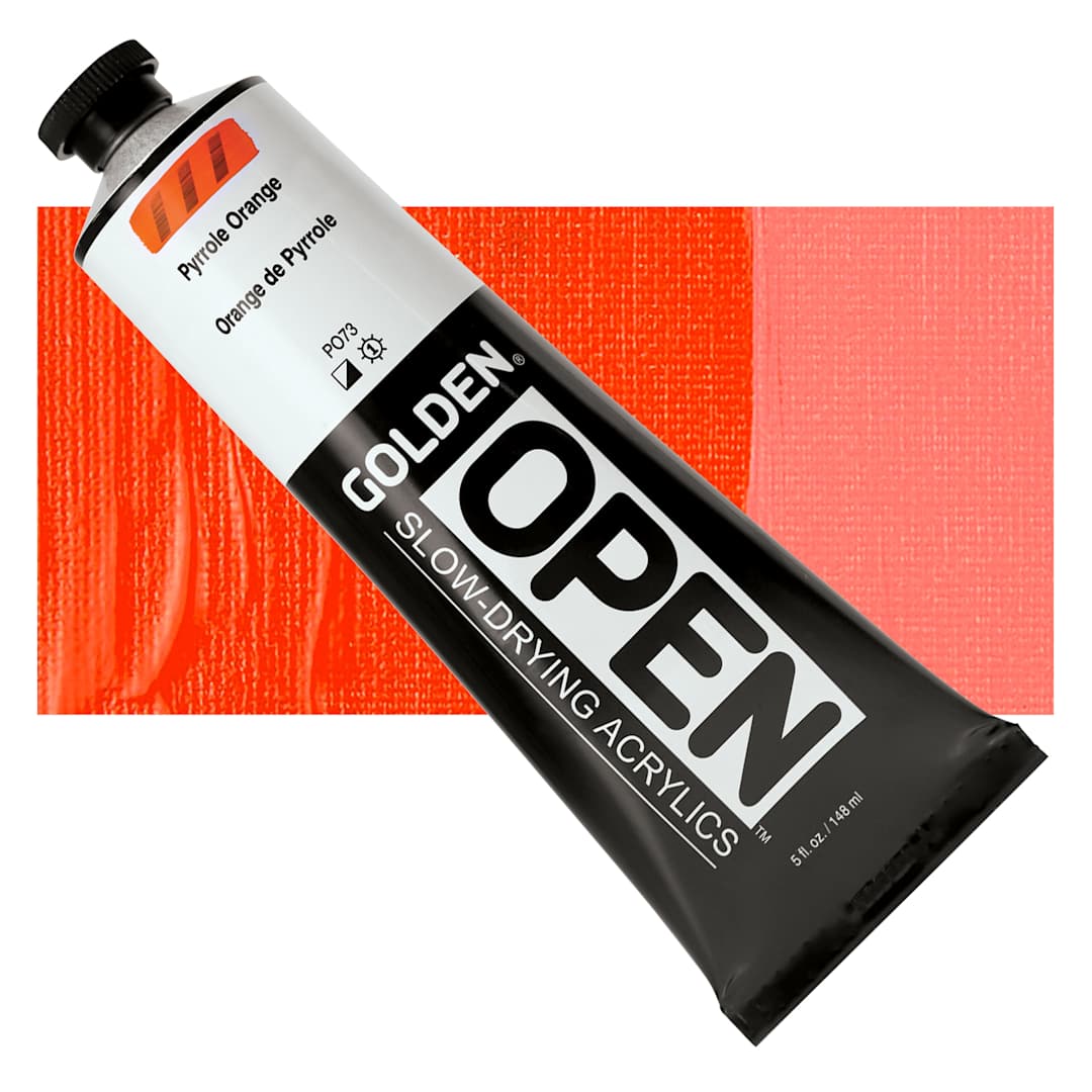 Open in modal - Golden Open Acrylic - Pyrrole Orange, 5 oz Tube and swatch