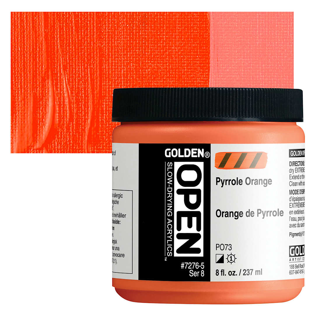 Open in modal - Golden Open Acrylic - Pyrrole Orange, 8 oz Jar and swatch