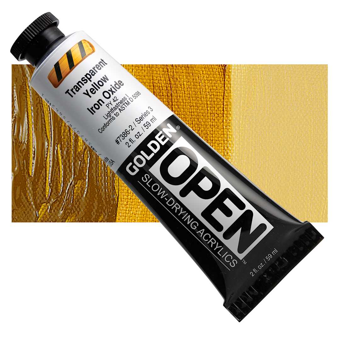 Open in modal - Golden Open Acrylic - Transparent Yellow Iron Oxide, 2 oz Tube and swatch
